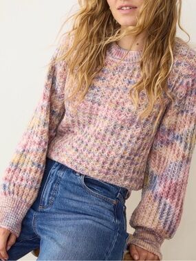 MARINE LAYER alma crewneck sweater in rose multi XS